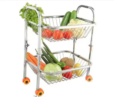 Vardayinifancy 2 shelf fruit and vegetables trolley with wheel onion potato rack for kitchen Stainless Steel Kitchen Trolley(DIY(Do-It-Yourself))
