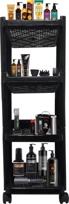 GlowSilk GlowSilk Jaali trolley, 4 Shelves, Black Plastic Kitchen Trolley(DIY(Do-It-Yourself))