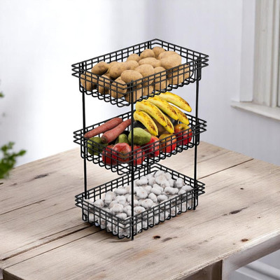 Shanvi 3-Layer Stainless Steel Kitchen Rack | Multipurpose Fruit & Vegetable Shelf Stainless Steel Kitchen Trolley(Pre-assembled)