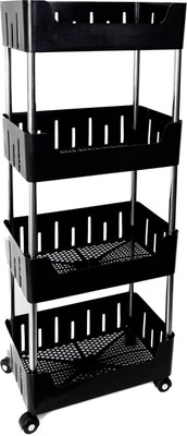 VM BOND Multi-Purpose Plastic Storage Organizer 4-Tier Rack with Wheel Bathroom & Office Plastic Kitchen Trolley(DIY(Do-It-Yourself))
