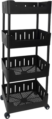 VM BOND Multi-Purpose Plastic Storage Organizer 4-Tier Rack with Wheel Bathroom & Office Plastic Kitchen Trolley(DIY(Do-It-Yourself))