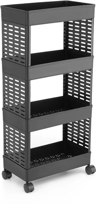 PALAK Kitchen Vegetable Trolley with Wheel (4 Layer, Black Color) Plastic Kitchen Trolley(DIY(Do-It-Yourself))