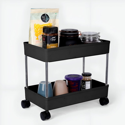 HOMANTA Popular 2 Layer Portable Modern Fruit & Vegetable Basket Plastic, Steel Kitchen Trolley(Pre-assembled)