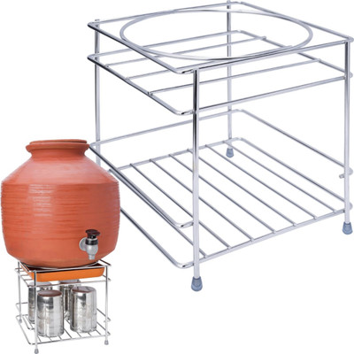 PRERNA Prerna Matka Stand Water Pot with plastic tray| Pot Stand for water Matka Stand Stainless Steel Kitchen Trolley(Pre-assembled)