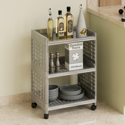 Flexcube 3 Tier Multipurpose Rolling Utility Cart Rack Stand for Home , office Plastic Kitchen Trolley(DIY(Do-It-Yourself))