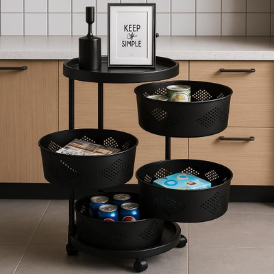FLASHKITCH 4Layer Kitchen Trolley|360° Rotating Wheels/Multipurpose/Kitchen Storage Rack Plastic Kitchen Trolley(DIY(Do-It-Yourself))