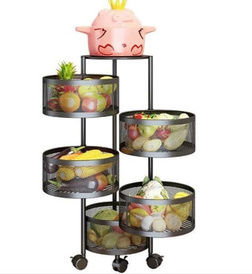 moradiya fresh Industries Storage Rack | 4-Layer Round Multipurpose Storage Trolley with Wheels Stainless Steel Kitchen Trolley(DIY(Do-It-Yourself))