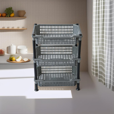 ADA Popular 3 Layer Plastic Portable Modern Fruit & Vegetable Basket Plastic, Iron Kitchen Trolley(DIY(Do-It-Yourself))