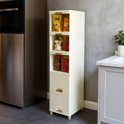 anueshth 5 Layer Foldable White Super Plastic Kitchen Cabinet Foldable Drawer Help you organize any space Vanity Box(White)