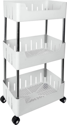 VM BOND Multi-Purpose Plastic Storage Organizer 3-Tier Rack with Wheel Bathroom & Office Plastic Kitchen Trolley(DIY(Do-It-Yourself))