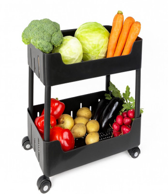 VM BOND Multi-Purpose Plastic Storage Organizer 2-Tier Rack with Wheel Bathroom & Office Plastic Kitchen Trolley(DIY(Do-It-Yourself))