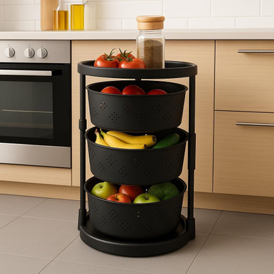 Flipkart SmartBuy Plastic 3Layer Kitchen Trolley Storage Rack Design Fruits & Vegetable Basket Iron Kitchen Trolley(Pre-assembled)