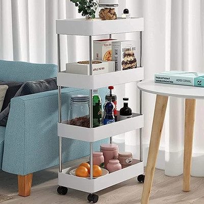 MGKENTERPRISE 4 Layer Rolling Storage Rack with Wheels Kitchen Storage Plastic Kitchen Trolley(DIY(Do-It-Yourself))