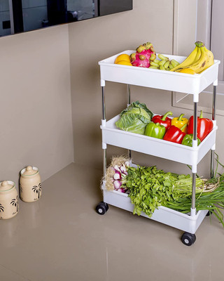 FLOWINZZA FLOWINZZA 3W-Layer Kitchen Storage Racks Plastic Kitchen Trolley(DIY(Do-It-Yourself))
