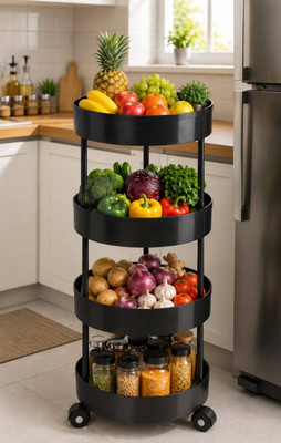 PRIKAP ENTERPRISE 4-tier Multipurpose Plastic Fruit & Vegetable trolley with Wheels | Black Plastic Kitchen Trolley(DIY(Do-It-Yourself))