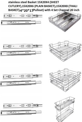 Sanjari 4 Piece15X20X4Sheet Cutlery15X20X6Plain Basket15X20X8Thali Basket 4X20X17Pullout Stainless Steel Kitchen Trolley(Pre-assembled)