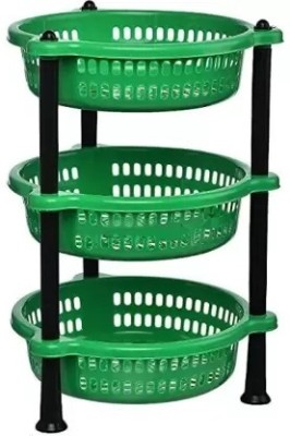 Adjo Enterprise Vegetables and Sabaji Basket Vegetable Stand Plastic Number of Shelves - 3 Plastic Kitchen Trolley(DIY(Do-It-Yourself))