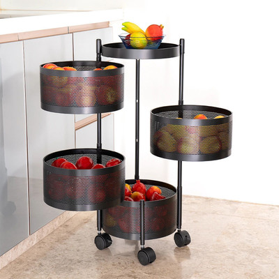 Angelware 4 Layer Kitchen Trolley Storage Rack Round Design Fruits & Vegetable Basket Iron Kitchen Trolley(Pre-assembled)