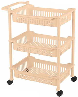 3D METRO SUPER STORE 3 Layer Plastic Rack With Wheel & Handel Multipurpose Kitchen Storage Organizer PP Collapsible Wardrobe(Finish Color - CREAM, DIY(Do-It-Yourself))