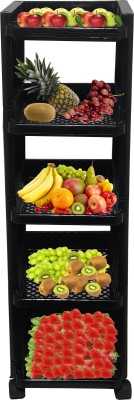 URBAN CHOICE 5 Layers Black Multipurpose Plastic Trolley with Wheels Plastic Kitchen Trolley(DIY(Do-It-Yourself))