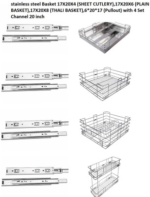 Sanjari 4 Piece17X20X4Sheet Cutlery17X20X6Plain Basket17X20X8Thali Basket 6X20X17Pullout Stainless Steel Kitchen Trolley(Pre-assembled)