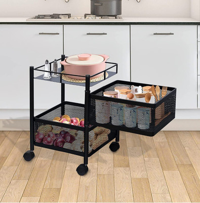 ADMIN INDUSTRIES 2 Layer with Top Layer Kitchen Rotating Trolley, Fruit & Vegetable Storage Rack Steel Kitchen Trolley(Pre-assembled)