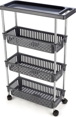 FLYUP 4 layer Storage Multipurpose Rack Utility Shelf with Wheels for Bedroom,Bathroom Plastic Kitchen Trolley(DIY(Do-It-Yourself))