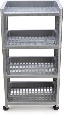 FLYUP 4 layer Multipurpose Storage Shelf Rack with Wheels | Storage Organizer Cart Plastic Kitchen Trolley(DIY(Do-It-Yourself))