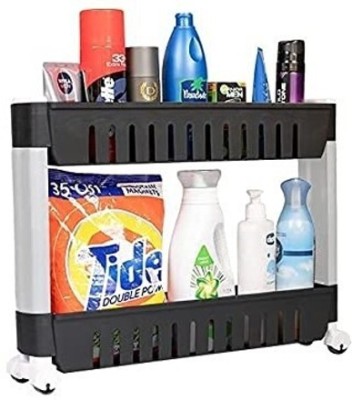 DOZZER 2 Tier Kitchen Storage Organizer Rack Holder with Wheels (Black & White) Plastic Kitchen Trolley(DIY(Do-It-Yourself))