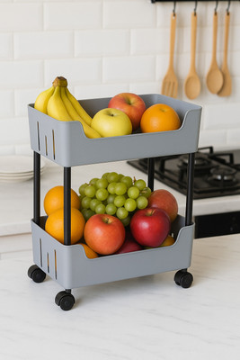 VM BOND Multi-Purpose Plastic Storage Organizer 2-Tier Rack with Wheel Bathroom & Office Plastic Kitchen Trolley(DIY(Do-It-Yourself))