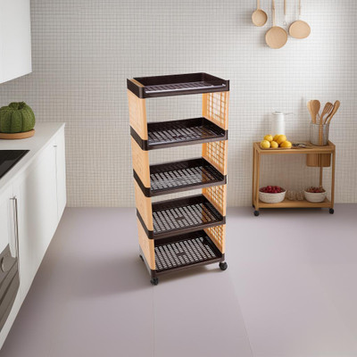 FLYUP 5 layer Multipurpose Storage Shelf Rack with Wheels | Storage Organizer Cart Plastic Kitchen Trolley(DIY(Do-It-Yourself))