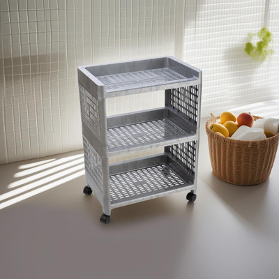 FLYUP 3 layer Multipurpose Storage Shelf Rack with Wheels | Storage Organizer Cart Plastic Kitchen Trolley(DIY(Do-It-Yourself))