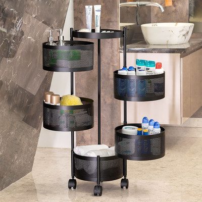 Angelware 5 Layer Kitchen Trolley Storage Rack Round Design Fruits & Vegetable Basket Iron Kitchen Trolley(Pre-assembled)