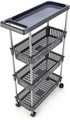 Kevriz 3+1 Layer Rack Fruit & Vegetable Basket -Kitchen Trolley Plastic, Stainless Steel Kitchen Trolley(Pre-assembled)