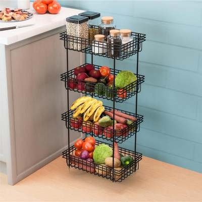 ICONPLUS Fruit and Vegetable Stand Basket Trolley Onion Potato storage rack Stainless Steel Kitchen Trolley(Pre-assembled)