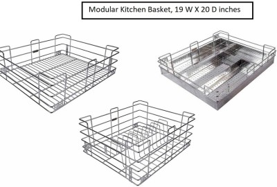 Easyhome Furnish Steel Gold (Set of 3 pcs )Stainless Modular Kitchen Basket, 19 W X 20 D inches Steel Kitchen Trolley(DIY(Do-It-Yourself))