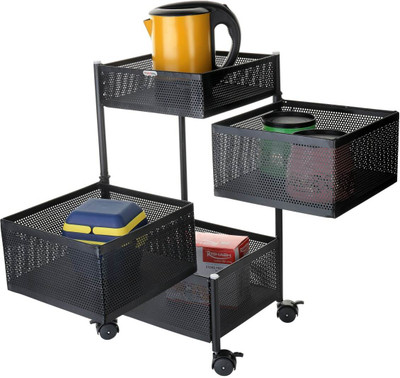 justone choice Rotating Vegetable Rack Floor-Standing Multi-Layer Kitchen, 3-Tier Iron Kitchen Trolley(Knock Down)