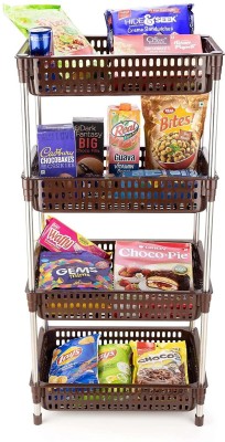 PeakBazaar PeakBazaar 4 shelf Fruits/Vegetable Kitchen Rack BUY Home/Office Storage (Brown) Plastic, Steel Kitchen Trolley(DIY(Do-It-Yourself))