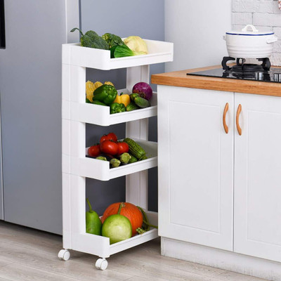 EMNDR 4 Tier Utility Cart, Rolling ABS Tray Organization Cart (WHITE) Plastic Kitchen Trolley(DIY(Do-It-Yourself))