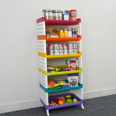 ADA 6-Tier Multipurpose Storage Shelf Rack with Wheels | Storage Organizer Cart Plastic Kitchen Trolley(DIY(Do-It-Yourself))