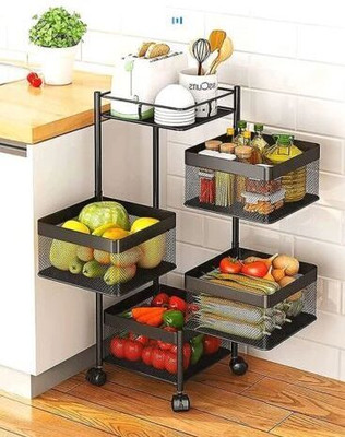 ADMIN INDUSTRIES 4 Layer with Top Layer Kitchen Rotating Trolley, Fruit & Vegetable Storage Rack Steel Kitchen Trolley(Pre-assembled)