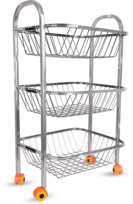 SVS 3 Stand Kitchen Trolley Fruit & Vegetable Basket for Kitchen Stainless Steel Kitchen Trolley(Pre-assembled)