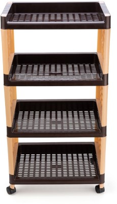 Sorath Rectangular 4 Layer Multipurpose Shelf Stand Basket Rack Trolley Plastic Kitchen Trolley(DIY(Do-It-Yourself))