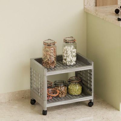 Marmik 2 Layer Multipurpose Storage Rolling Cart with Wheels For Office, Home, Plastic Kitchen Trolley(DIY(Do-It-Yourself))