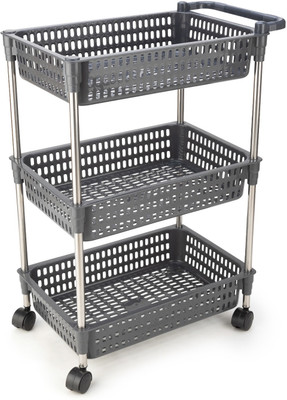 Finner Plastic-Steel 3 Stand Kitchen Trolley with Side Handle for Fruit & Vegetables Plastic Kitchen Trolley(DIY(Do-It-Yourself))
