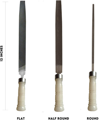 LXMI PVC Handle Set of 3 File Flat, Half Round, Round 12 Inches Knife Sharpening Steel(Steel)