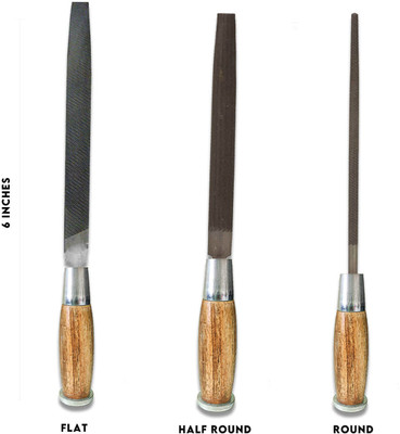 LXMI Wooden Handle Set of 3 File Flat, Half Round, Round 6 Inches Knife Sharpening Steel(Steel)