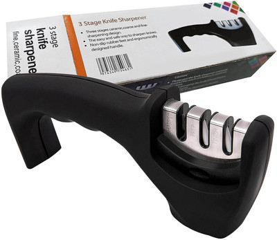 FancyProducts Knife Sharpener Manual 3 Stage Knives Sharpner Tool Advanced Knife Sharpener Knife Sharpening Steel(Stainless Steel)