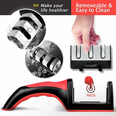 Crystal zone Knife Sharpener 3 Stage Sharpening Tool for Ceramic Knife X38 Knife Sharpening Steel(Carbon Steel)