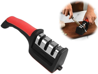 PERIZONE 3 in 1 Knife Sharpener with Easy-Grip Handle for Kitchen Knife All Types Knife Sharpening Steel(Stainless Steel)